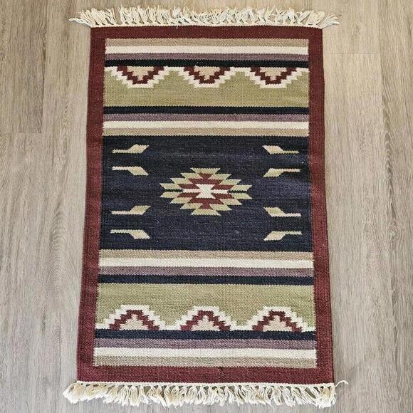 Native American Style Southwestern Wool Fringed Rug 40"x24.5" - Picture 1 of 9